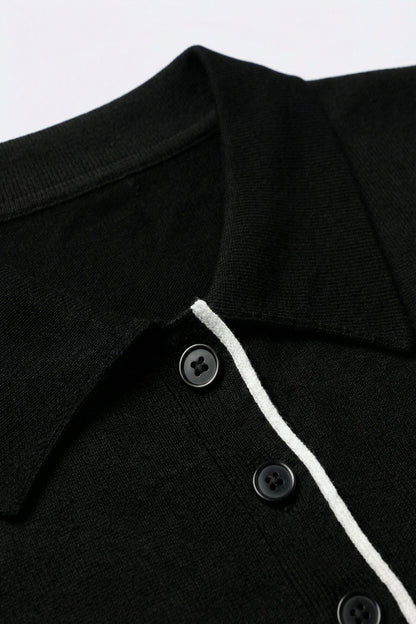 Black Short Sleeve Polo with White Trim Details