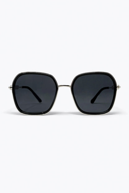 Black Square Frame Metal Chain Detail Oversize Sunglasses