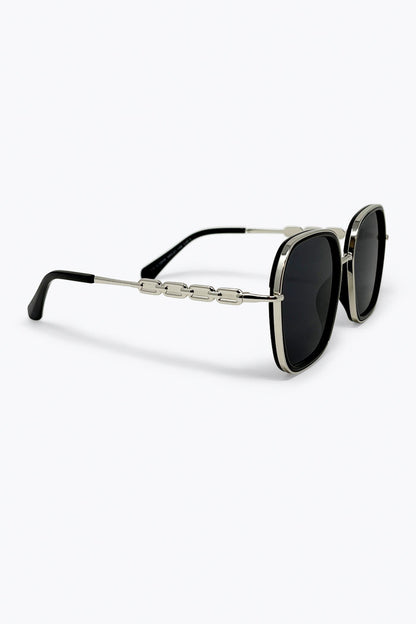Black Square Frame Metal Chain Detail Oversize Sunglasses