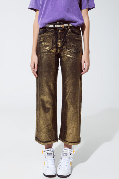 Black straight leg jeans with gold metallic glow - Coloured Jeans