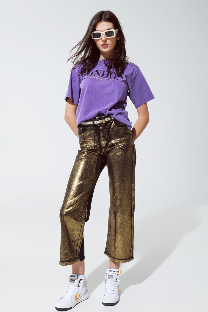 Black straight leg jeans with gold metallic glow - Coloured Jeans