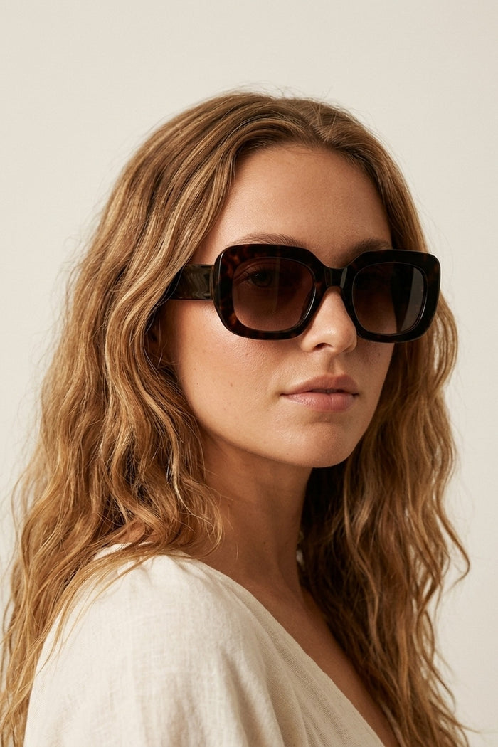 Black Tortoiseshell Acetate Square Frame Oversized Sunglasses