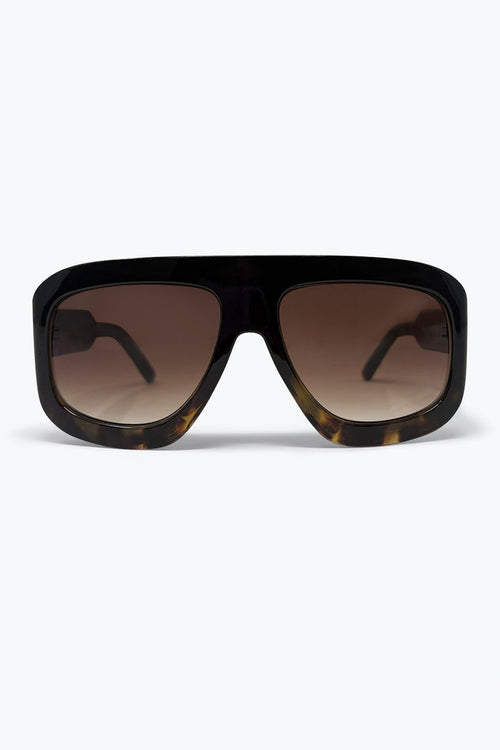 Black Tortoiseshell Effect Square Frame Gradient Lens Sunglasses