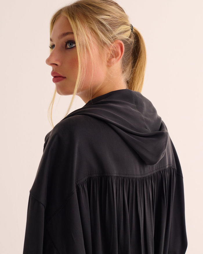 Black Washable Organic Stretch Silk Bomber Jacket - Jackets