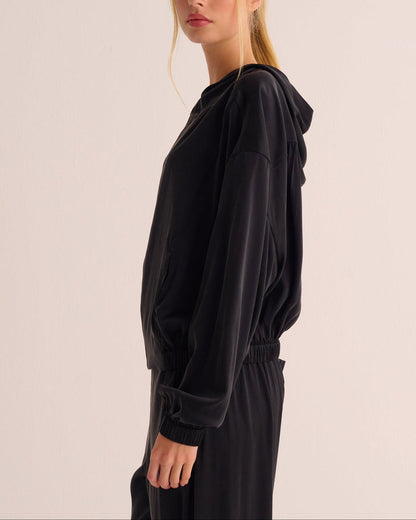 Black Washable Organic Stretch Silk Bomber Jacket - Jackets