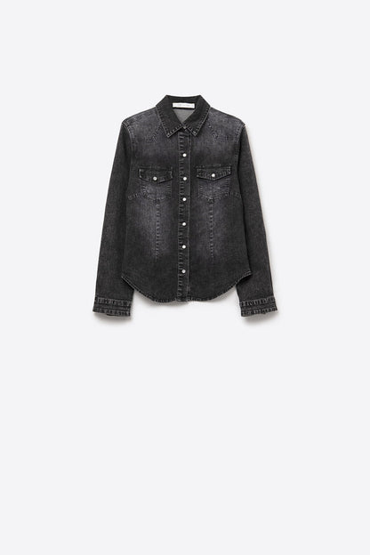 Black Washed Denim Button-Up Shirt Jacket - Shirts