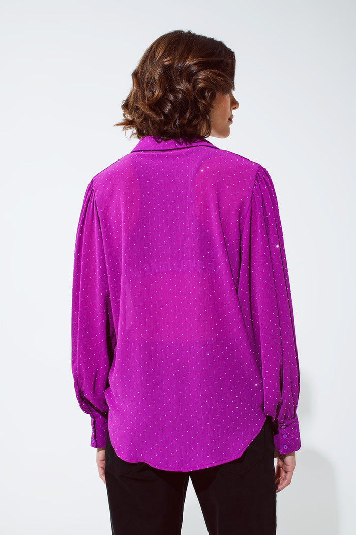 Blouse in magenta with strass detail - Shirts