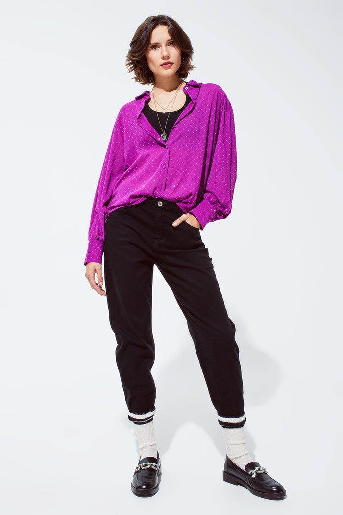 Blouse in magenta with strass detail - Shirts