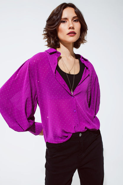 Blouse in magenta with strass detail - Shirts