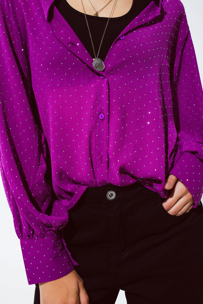 Blouse in magenta with strass detail - Shirts