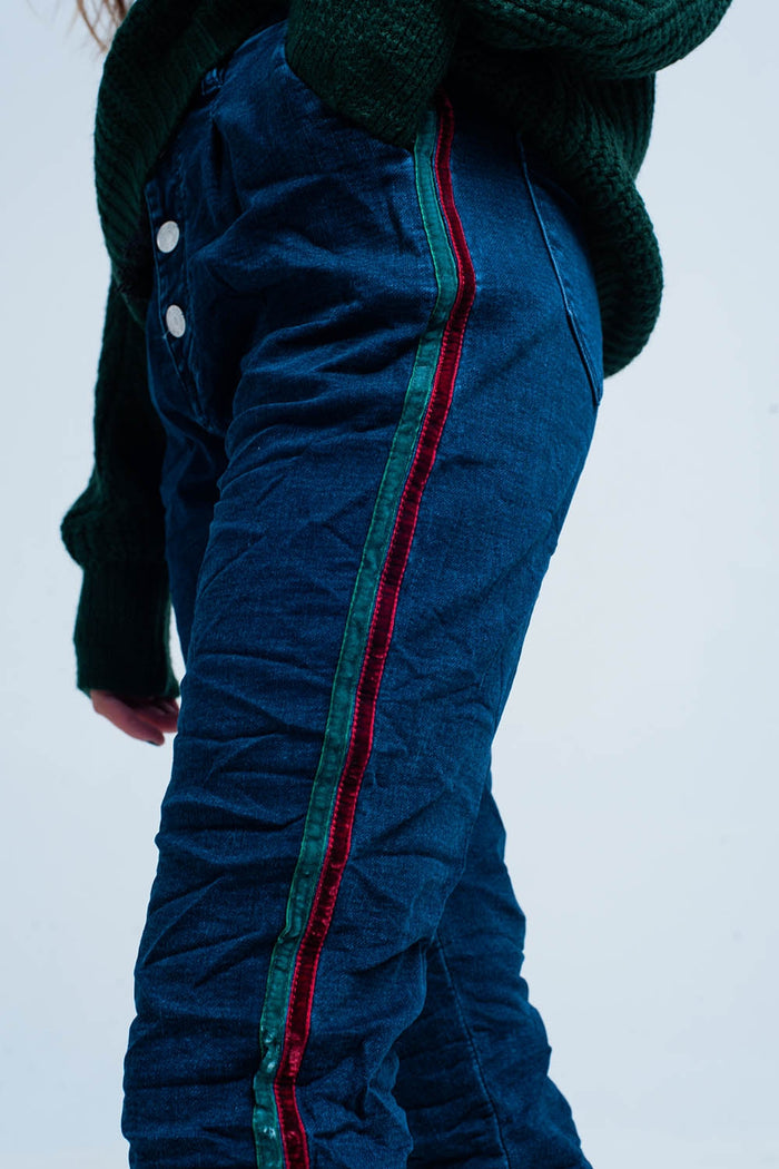 Blue Baggy Jeans multi-color side stripe - Denim