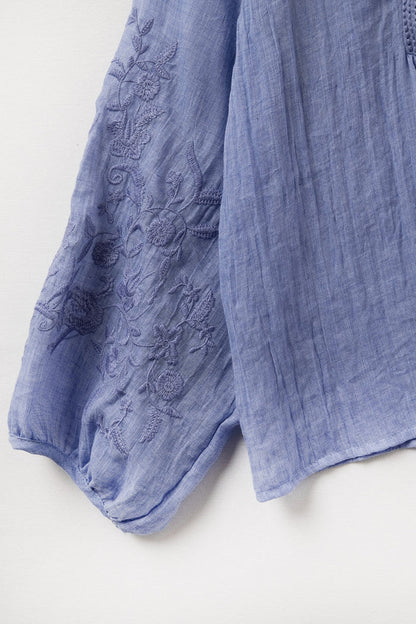 Blue chiffon blouse with embroidery on the sleeves - Shirts