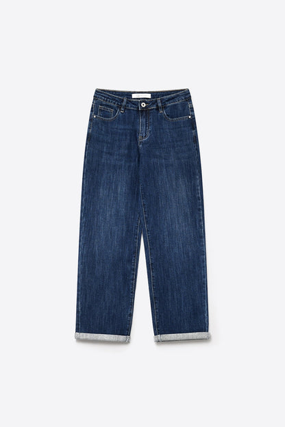 Blue Dark Wash mom jeans with Wide Leg and ankle length - Denim