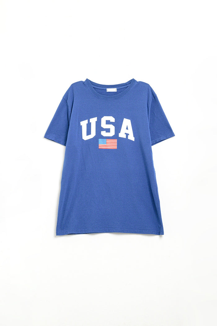 Blue loose long t-shirt with USA logo - top