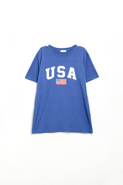 Blue loose long t-shirt with USA logo - top