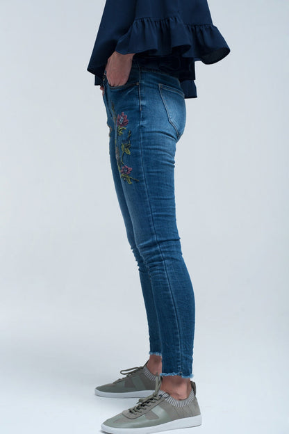 Blue skinny jean with embroideries - Denim