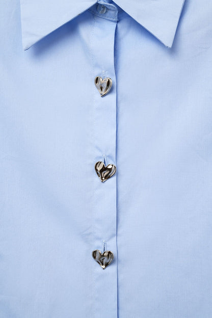 Blue Sleeveless Blouse with Heart-shaped Buttons - Shirts