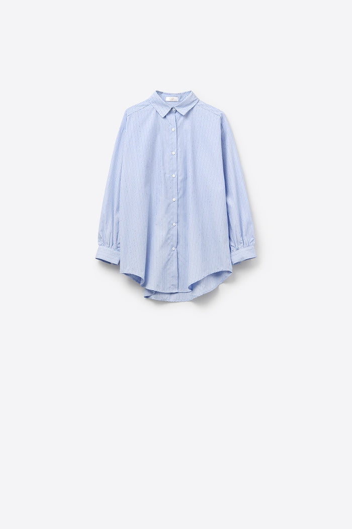 blue striped poplin shirt embellished with strass - Shirts
