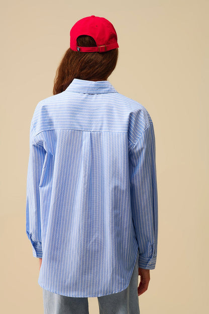 Blue Striped shirt with red heart embroidery - Shirts