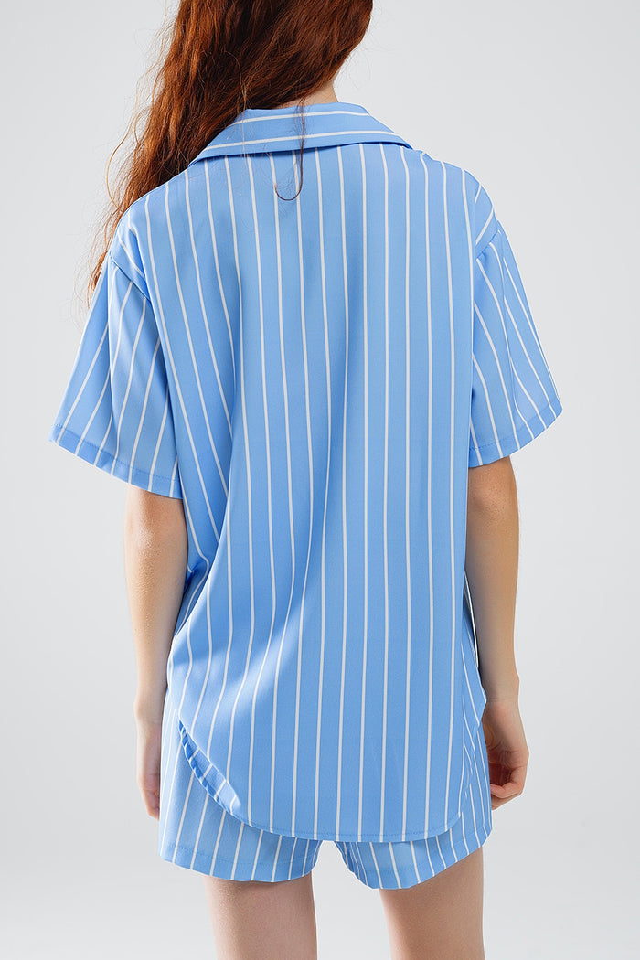 Blue Striped Short-Sleeved Shirt - Shirts