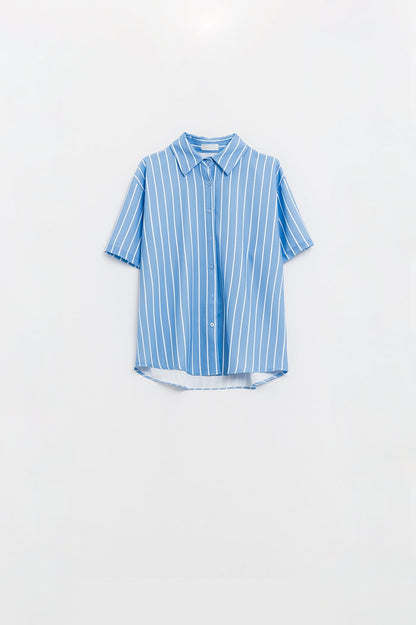 Blue Striped Short-Sleeved Shirt - Shirts