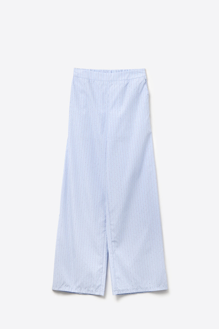 Blue Striped wide Leg Pants With strass Embellishment - trousers