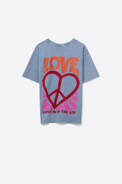 Blue T-Shirt made in italy with Love is Air and Heart with Peace logo - top