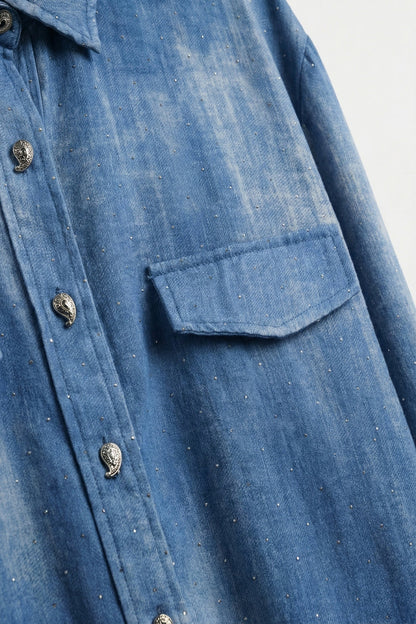 Blue tie dye Shirt in chiffon with strass details - Shirts