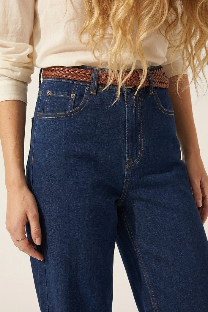 Blue Wide-Leg High-Rise Denim Jeans - Denim