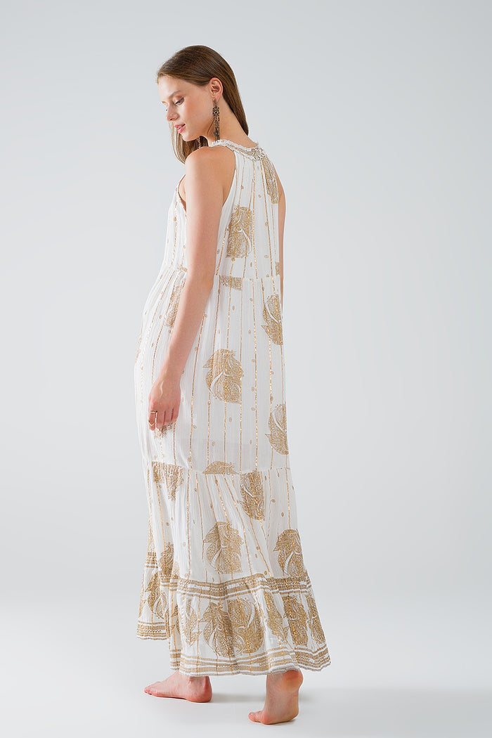 boho maxi chiffon dress with gold flower print - dress