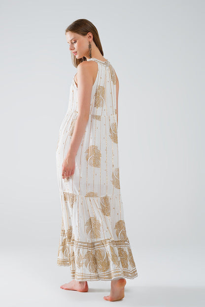 boho maxi chiffon dress with gold flower print - dress