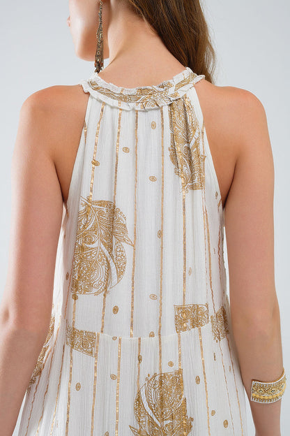 boho maxi chiffon dress with gold flower print - dress