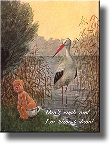Boy on Chamber Pot Potty Seat By the Lake Bathroom Picture on Stretched Canvas, Wall Art Decor Ready to Hang!.