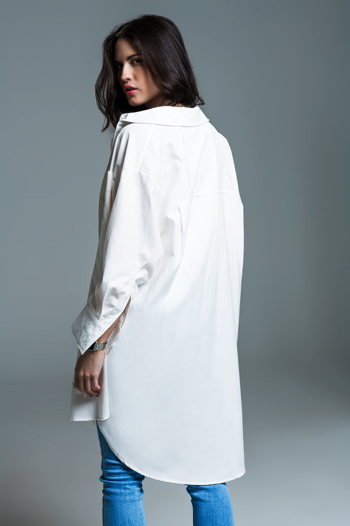 Boyfriend Cut Shirt With 3/4 Sleeve in White - Shirts
