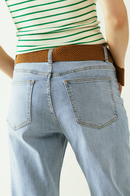 Boyfriend light blue jeans with stitching details on the edges - Denim