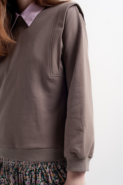 Boyfriend sweatshirt with shoulder details in gray