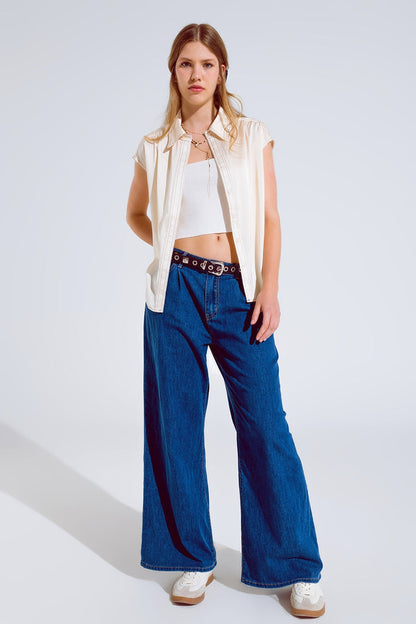Boyfriend Wide leg five pocket jeans in dark wash - Denim