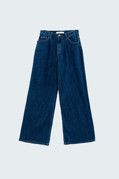 Boyfriend Wide leg five pocket jeans in dark wash - Denim