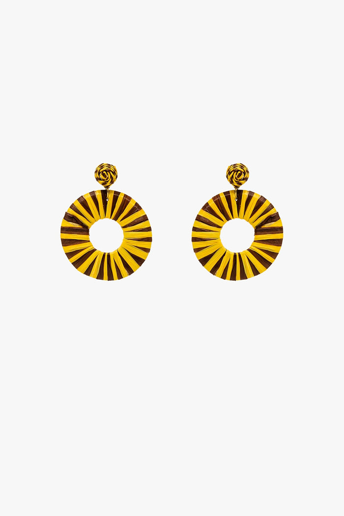 Brown And Yellow Dropped Woven Earrings