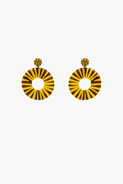 Brown And Yellow Dropped Woven Earrings
