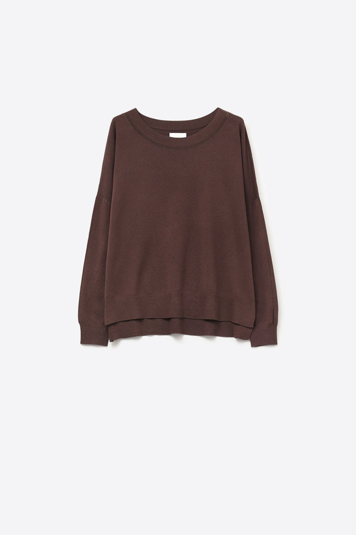 Brown knit sweater with mesh collar detail