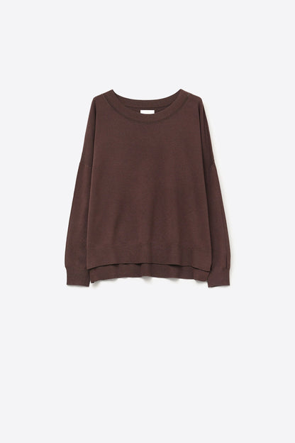 Brown knit sweater with mesh collar detail