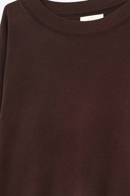 Brown knit sweater with mesh collar detail