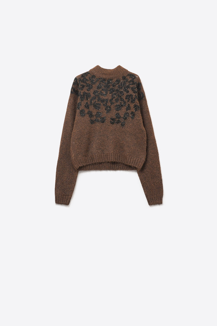 Brown Knitted Sweater with Abstract Design