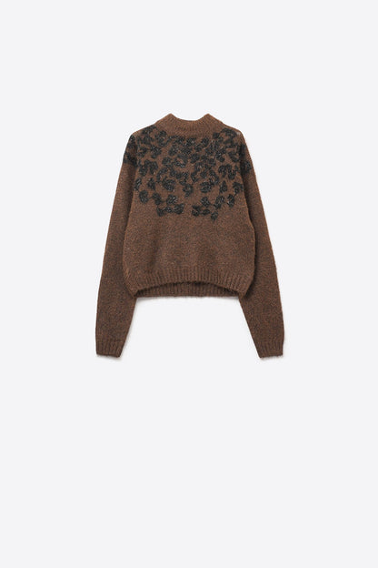Brown Knitted Sweater with Abstract Design