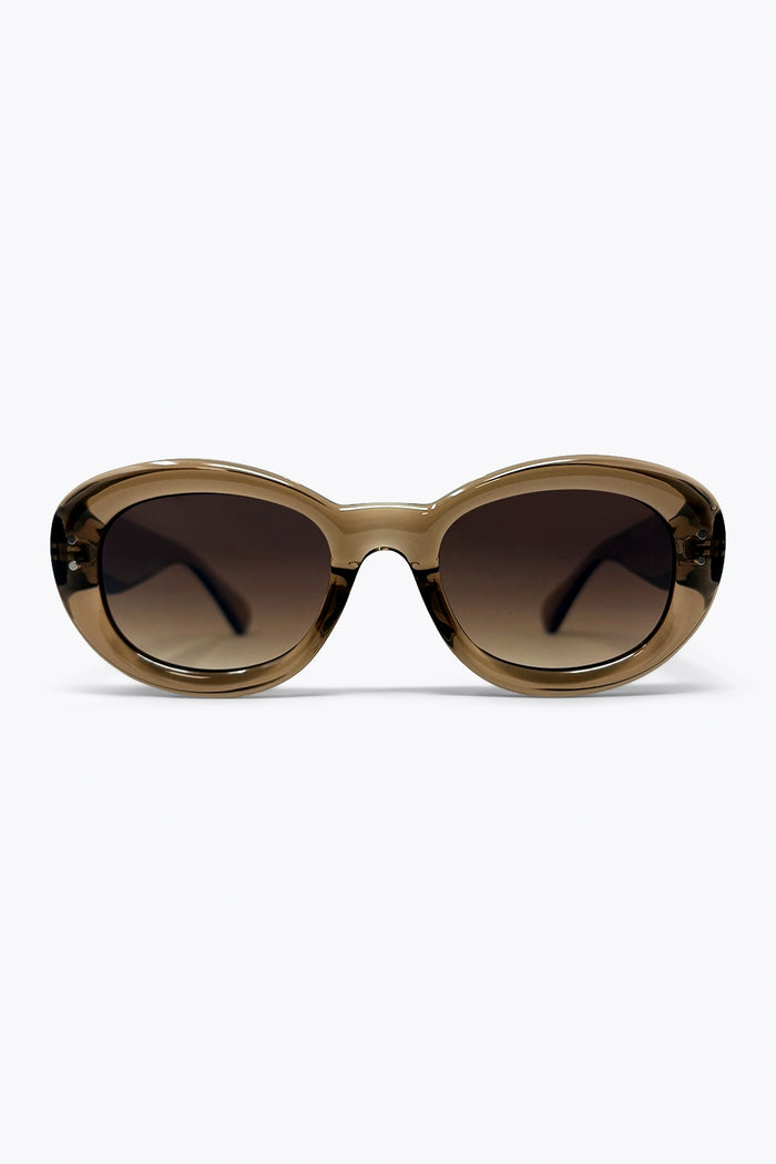 Brown Oval Frame Translucent Acetate Gradient Lens Sunglasses