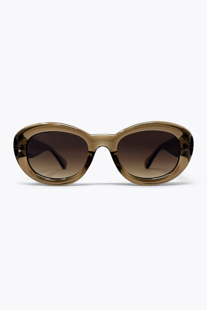 Brown Oval Frame Translucent Acetate Gradient Lens Sunglasses