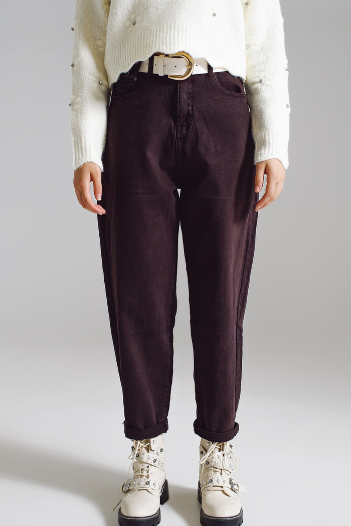 Brown relaxed pants with pocket detail at the waist - Coloured Jeans