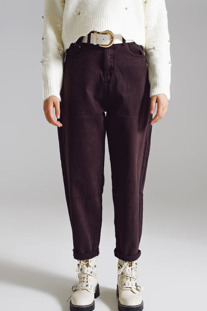 Brown relaxed pants with pocket detail at the waist - Coloured Jeans