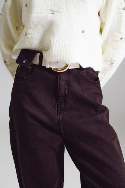 Brown relaxed pants with pocket detail at the waist - Coloured Jeans